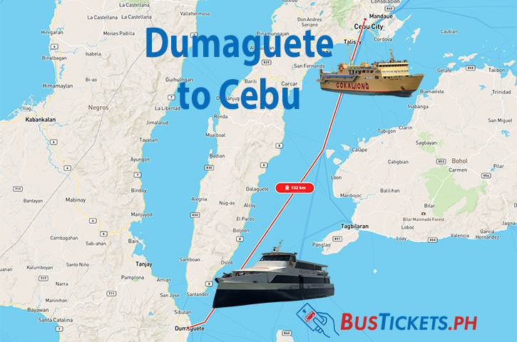 Ferry route map Dumaguete to Cebu - 130km journey across Tañon Strait - Oceanjet and Cokaliong Shipping Lines