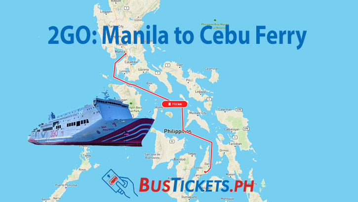 2GO ferry route map from Manila to Cebu showing the 770km journey across Philippine waters with a passenger vessel