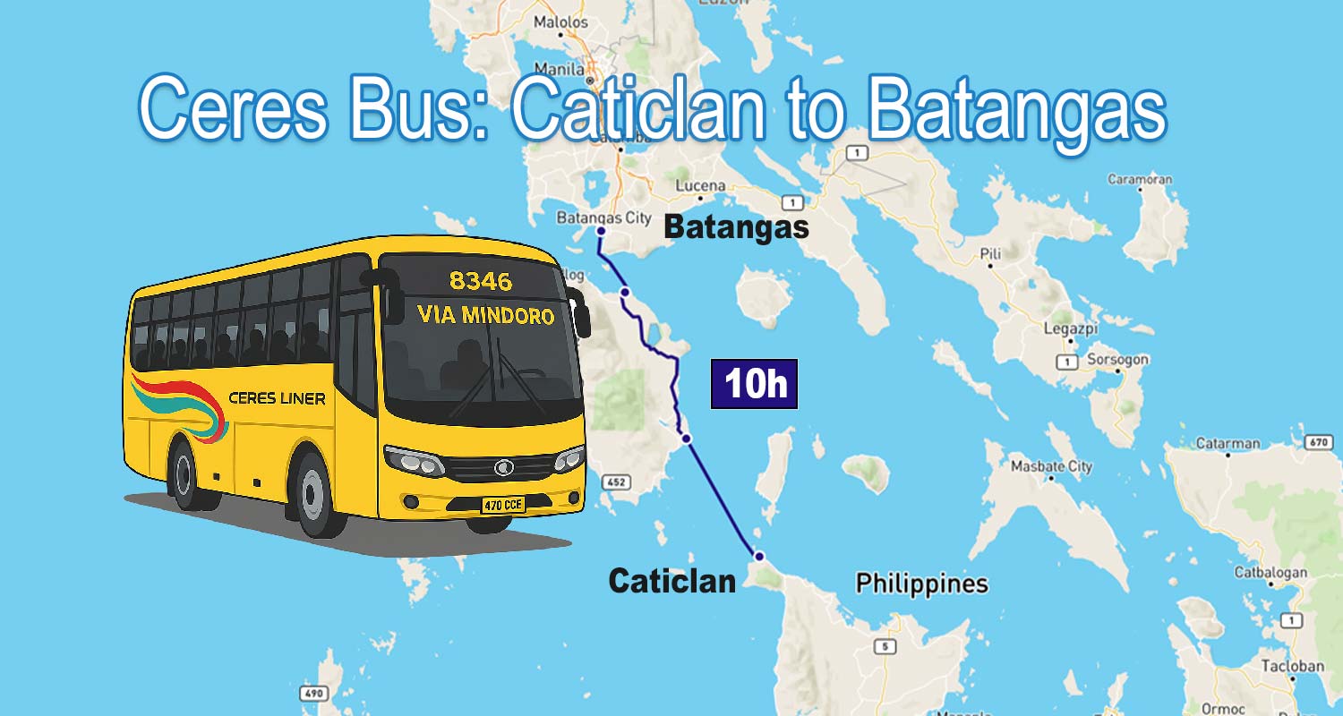 Ceres Liner #8346 on Caticlan-Batangas Nautical Highway route map showing 10-hour journey